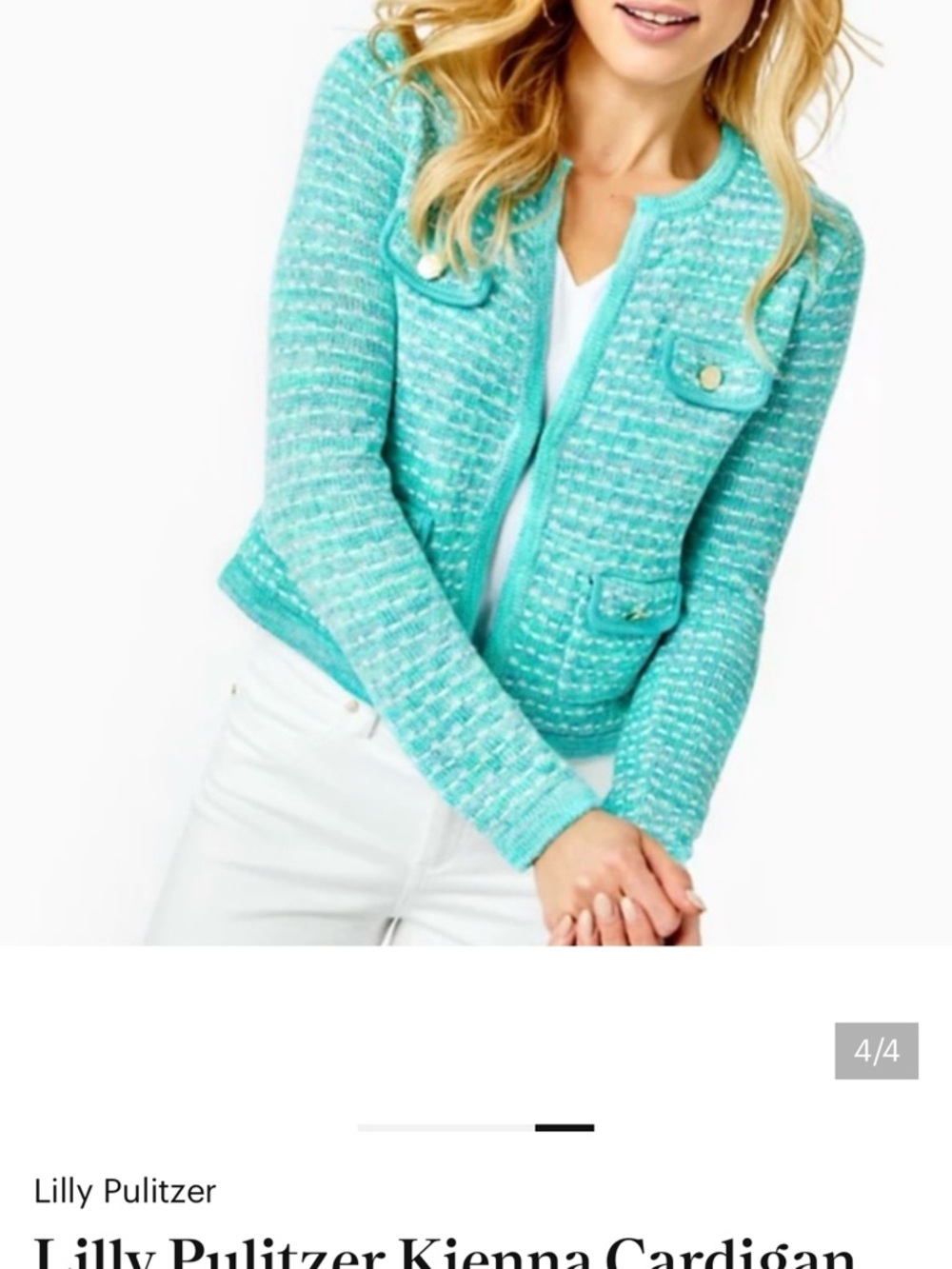 Lilly Pulitzer Aqua Tweed Pocket Cardigan